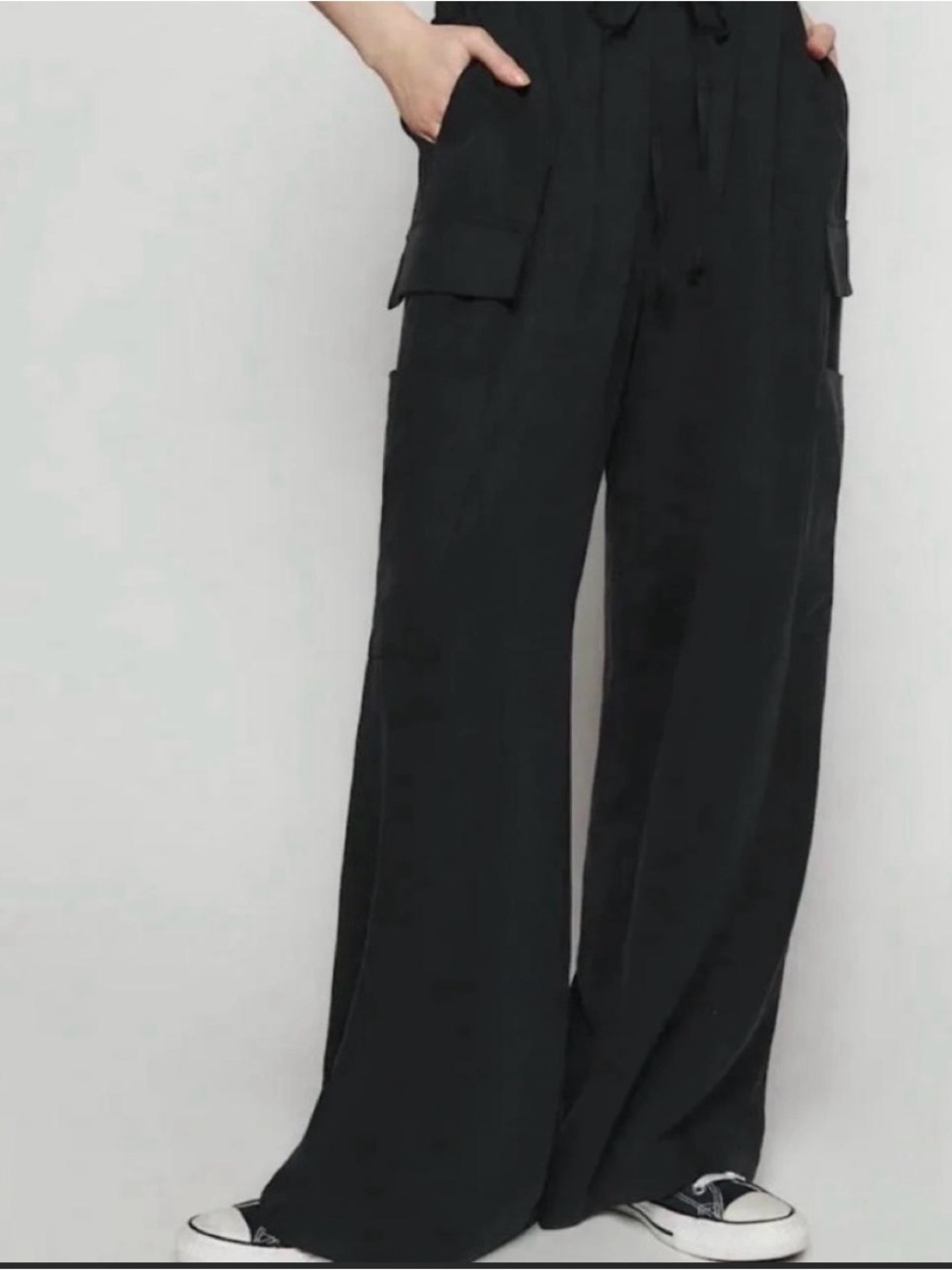 Reformation Ethan Twill Pants Size S Black Lyocell Wide Leg Side Pocket RN143248
